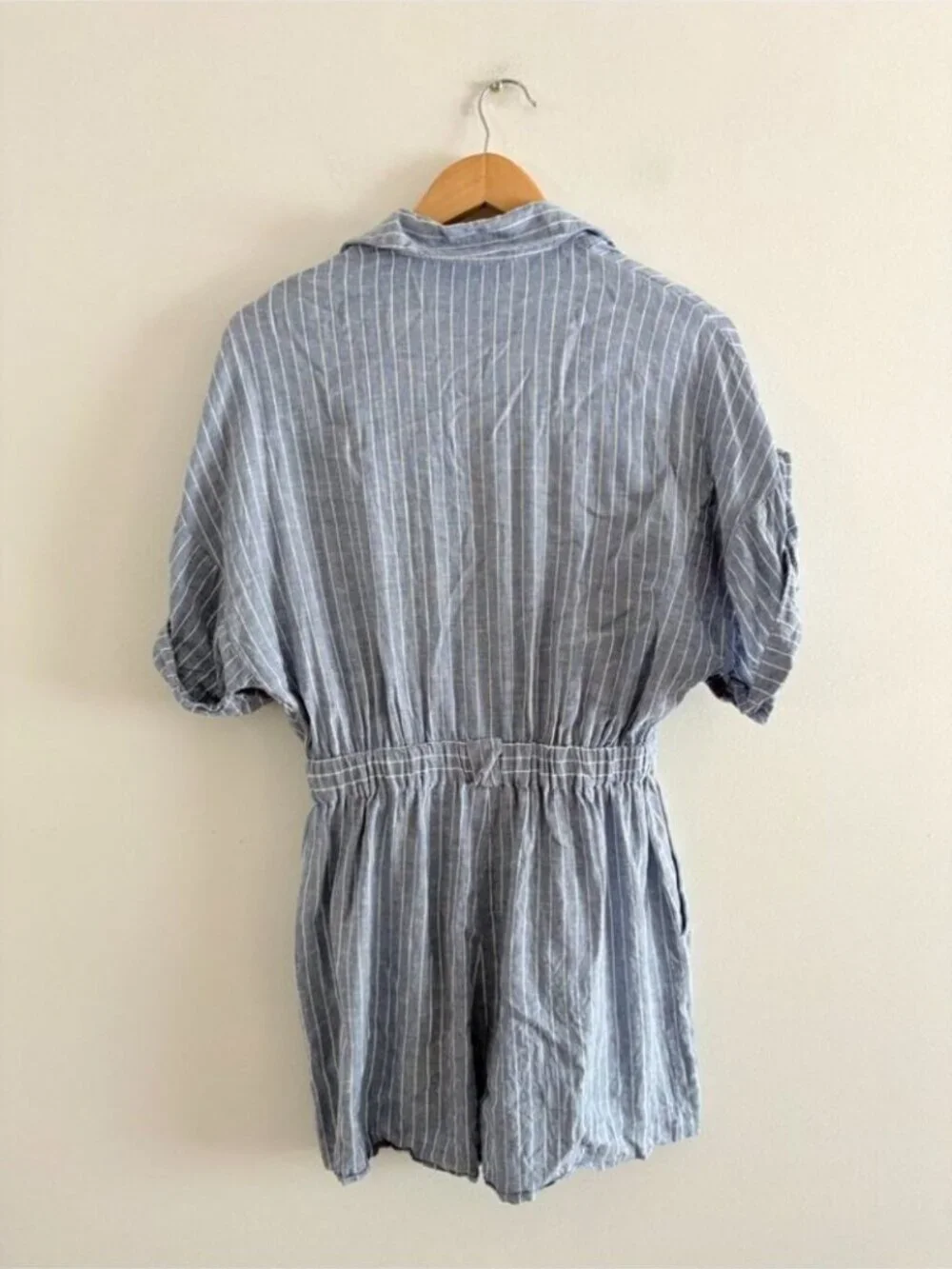 Zara Linen Blend Romper Jumpsuit Blue Stripe Size Medium